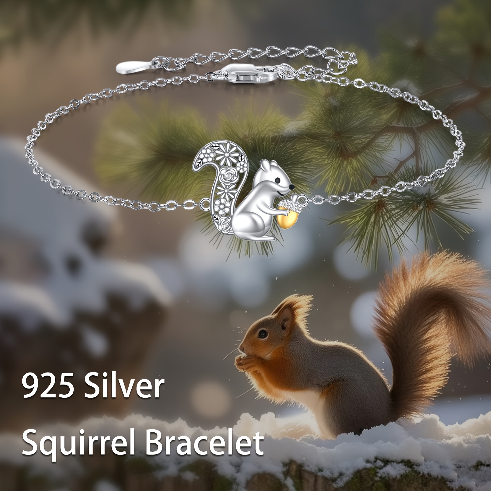 925 Sterling Silver Squirrel Bracelet for Women